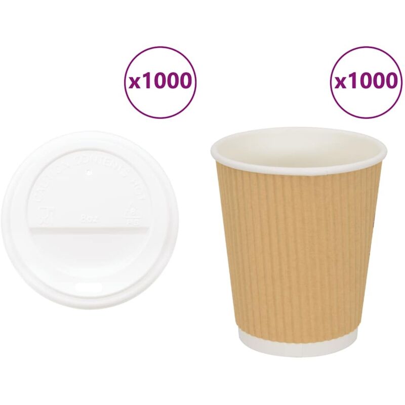 Paper Coffee Cups With Lids 1000 Pcs 8oz 200ml Vidaxl