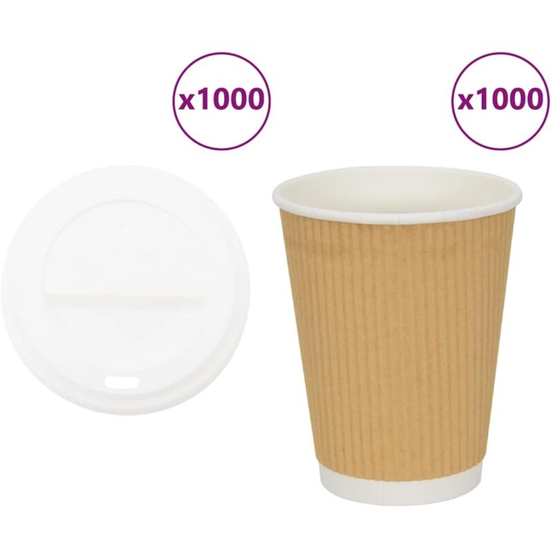 Paper Coffee Cups With Lids 1000 Pcs 12oz 300ml Vidaxl