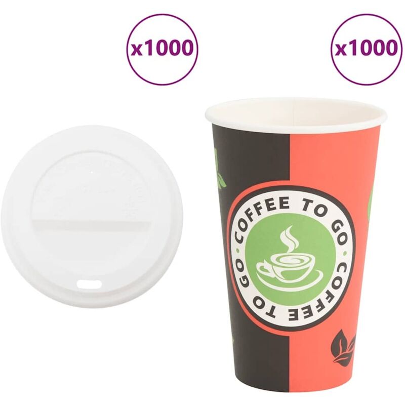 Paper Coffee Cups With Lids 1000 Pcs 16oz 400ml Vidaxl