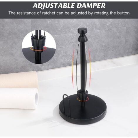 Paper Towel Holder Countertop, One-Handed Tear Paper Towel Roll Holder Stand with Weighted Base Suction Cups for Kitchen Bathroom, Black