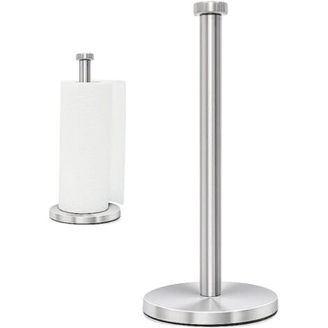 Paper Towel Holder, Kitchen and Bathroom Paper Towel Holder, Paper Towel Holder with Weighted Suction Cup, Paper Towel Roll Holder for One-Handed Use (Silver)