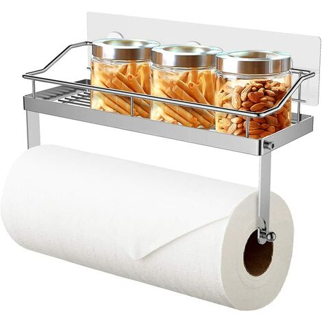 main image of "Paper Towel Holder with Shelf Kitchen Roll Holder Bathroom Toilet Stainless Steel No Drilling"