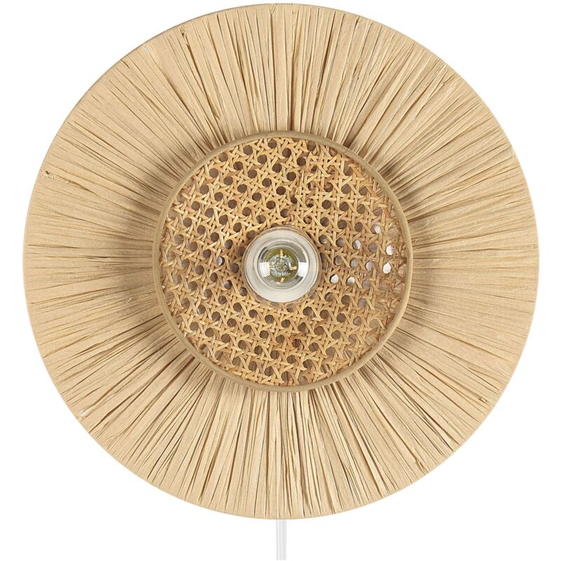 Beliani - Paper Wall Lamp Accent Light Shade Natural and Rattan Yaapi