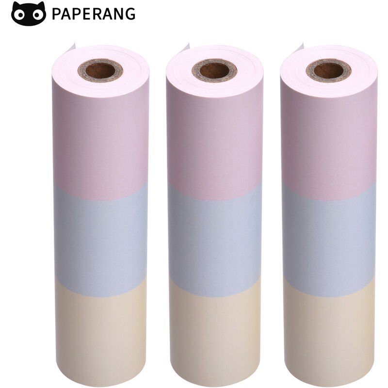 

PAPERANG 3 rollos 111x30mm rollo de papel termico papel arcoíris sin BPA de larga duracion 2 anos para impresora termica de bolsillo PAPERANG C1,Rosa