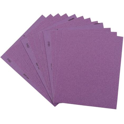 Papier abrasif à l'alumine, 12 feuilles, grain 80, 23 x 28 cm, pour finition de meubles en bois, ponçage du métal et polissage automobile.