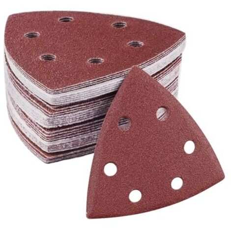 Papier Abrasif pour Ponceuse, 60 Pièces a Poncer 90x90x90 mm Triangle Poncage, 10 x 40/60/80/120/180/240 Grain, Ponceuse Delta et Angle - 6 Trous