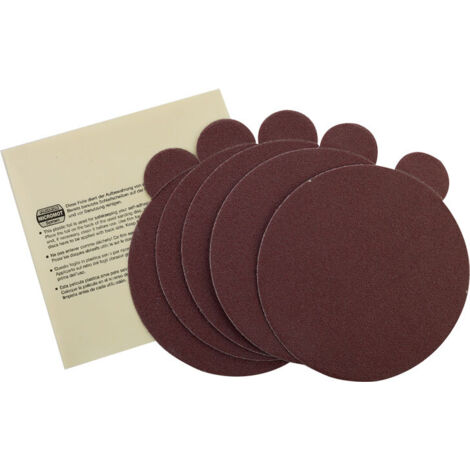 Proxxon – Disques abrasifs autocollants 125mm – Grain 80 – Lot de 5 disques + 1 film silicone pour rangement – Pour bois dur et métaux non ferreux