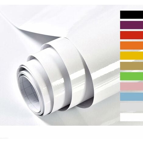 Papier Adhesif pour Meuble Blanc Brillant 40X300cm Stickers Meuble Vinyle Autocollants Chambre Cuisine Comptoirs Papier Peint