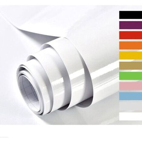 Papier Adhesif pour Meuble Blanc Brillant 40X300cm Stickers Meuble Vinyle Autocollants Chambre Cuisine Comptoirs Papier Peint