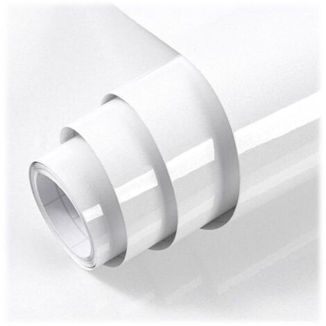 Papier Adhesif pour Meuble Blanc Brillant 40X300cm,Papier Peint Adhesif pour Meuble,Imperméable Vinyle Autocollants Meubles