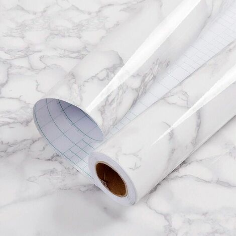 Papier Adhesif pour Meuble de Marbre 60cm X 2m Papier Peint Gris Blanc Imperméable Papier Peint Adhesif Mural Autocollant Cuisine Salle de Bain étanche Meubles Comptoir Mur Vinyle Film