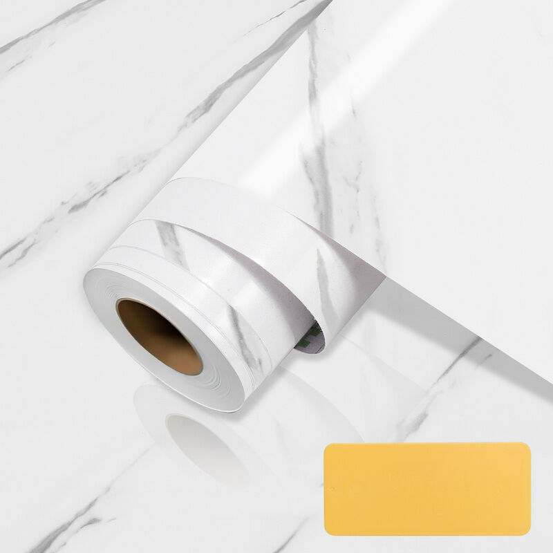 Papier adhésif pour meubles 61 cm x 500 cm papier peint auto-adhésif film auto-adhésif étanche pour comptoirs de cuisine salle de bain-marbre blanc