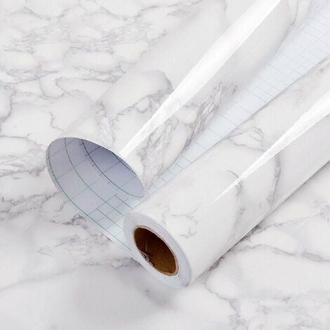 Papier adhésif pour meubles en marbre 60 cm x 500 cm gris blanc papier peint auto-adhésif film auto-adhésif étanche pour comptoirs de cuisine salle de bain