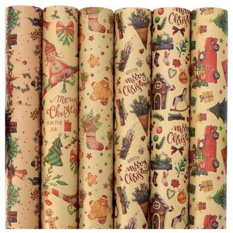Papier Cadeau Noël,12 Feuilles Papier D'emballage De Noël,Papier Kraft Emballage Cadeau Noel,Recyclé Papier Cadeau Kraft 70x50CM,pour Présent Cadeau Noël