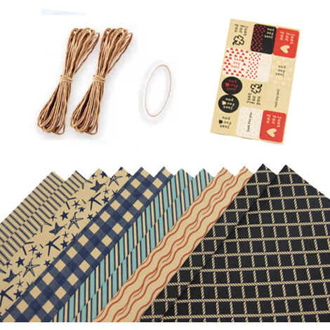 Papier cadeau rétro en papier kraft bleu simple à motif à carreaux pour la Saint-Valentin