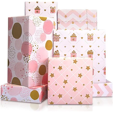 Papier Cadeau Rose, Emballage Cadeau Papier Anniversaires, Papier Cadeau Enfant Fille, Papier D'Emballage pour Anniversaire, Vacances, Mariage, Noel, Cadeau de Naissance(4 Feuilles,70x50cm)