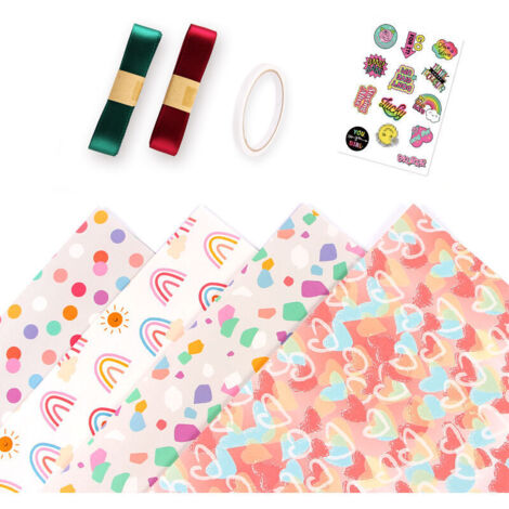 Papier Cadeau Set avec Ruban et Étiquette,Ecologique Papier Cadeaux Feuille,Papier Anniversaire d'emballage pour Femme Fille Bebe Homme Garcon Enfant