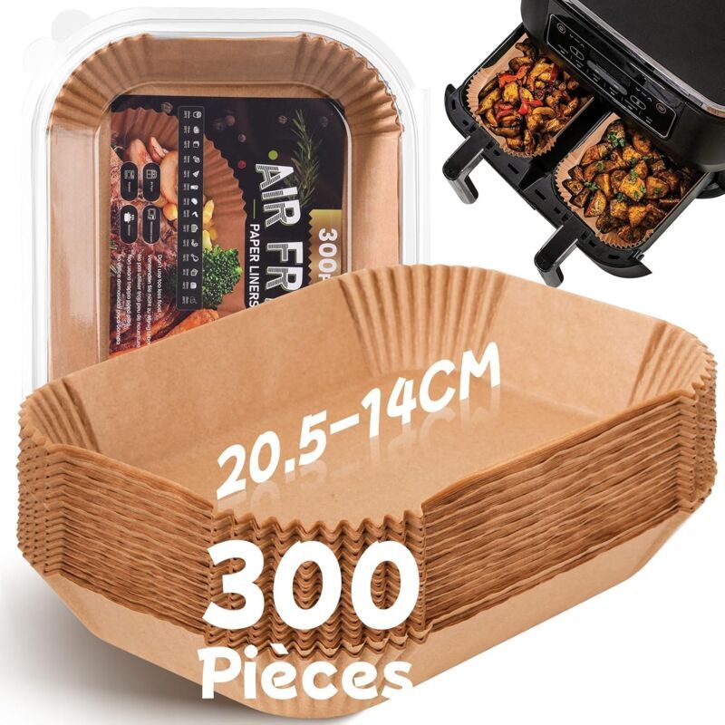 Trimec - Papier Cuisson pour Air Fryer,300 Pièces 20,5x14cm Rectangulair Paper Liners Friteuse Sans Huile Accessoires pour Dual Zone Double Stack