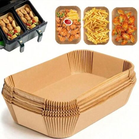 Papier Cuisson pour Ninja Air Fryer, 100 Pièces 22x14cm Rectangulair Paper Liners Friteuse Sans Huile Accessoires compatible avec Ninja Foodi Dual Zone Double Stack et autres Double Airfryer