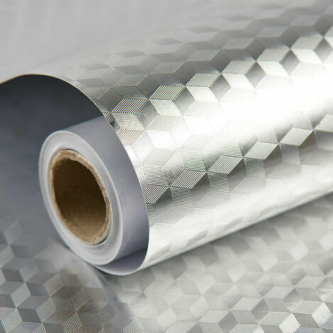 Papier D'aluminium Autocollant Auto-Adhésif Papier Peint en Feuille Dargent Cuisine Autocollants Aluminium Rouleau imperméables et résistants à l'huile Rhombe 40x500cm，1 pcs 56Vingt