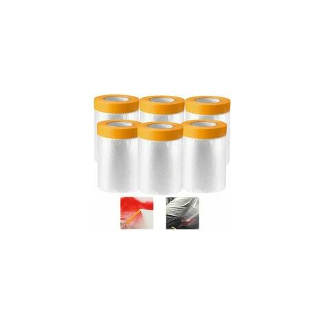 Papier de Masquage Peinture Bache de Protection Peinture Transparente, Masker avec Ruban de Adhésifs Masquage Peinture, pour Meuble de Protection 55cm×20m 6 Rouleaux Lefou