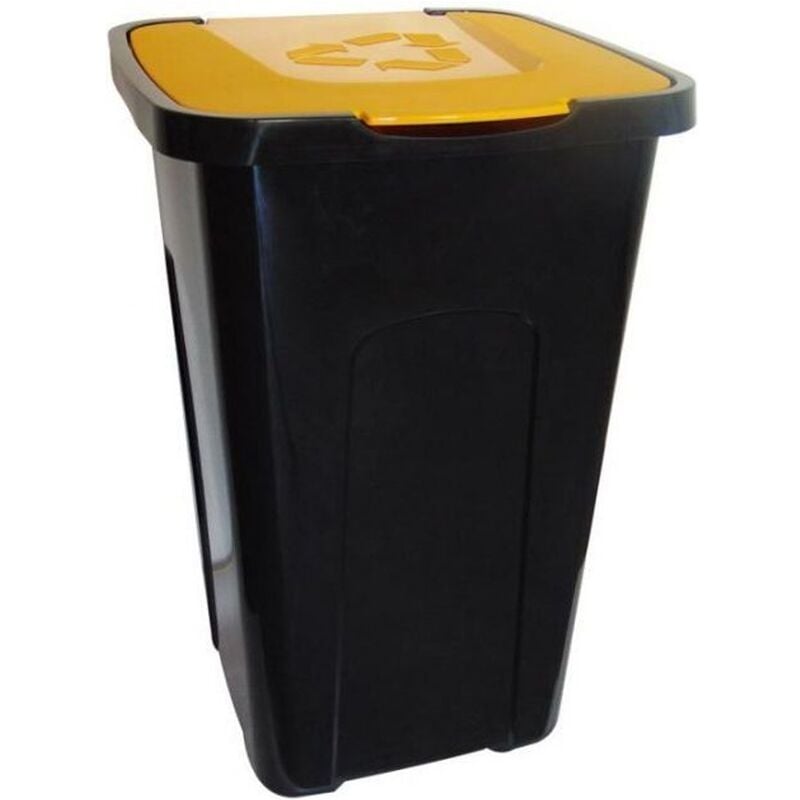 Keeeper - Bac de recyclage en polypropylène, avec couvercle, 50 litres, 36,5X37X55,5 couvercle jaune