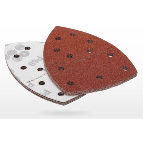 Papier de verre 10 feuilles, papier de verre triangulaire, avec Velcro, 11 trous, accessoire de ponceuse multifonctionnel, rouge (grain 60).