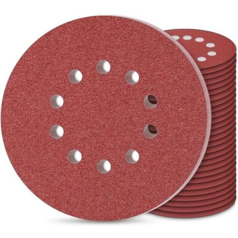 Papier de verre 225 mm, 30 disques abrasifs ronds à 10 trous, grain P80 - Pour ponceuses murales et de plafond