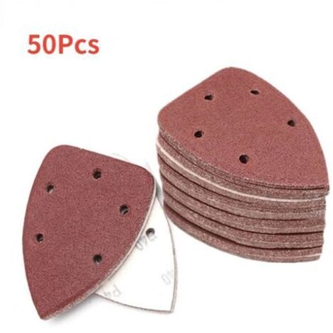 Papier de verre, 5 trous, auto-adhésifs, Triangle, ponceuse, boucle à crochet , disque, outils abrasifs pour le polissage, 50 pièces