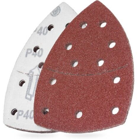 Papier de verre grain 80, tampon de papier de verre triangulaire, fermeture auto-agrippante, 11 trous, rouge, paquet de 100