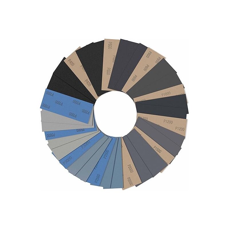 Papier de verre humide et sec, 33 feuilles assorties de papier de verre grain 400-7000, papier de verre imperméable pour polir le métal, le bois,