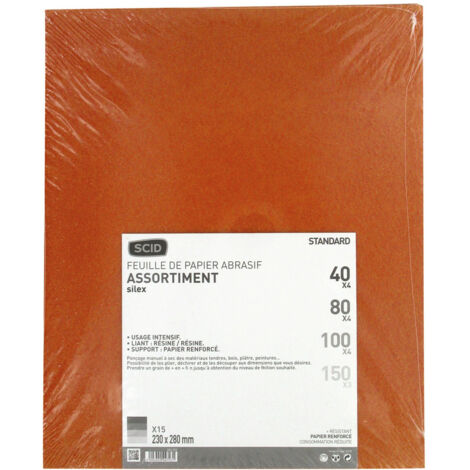 Papier de verre silex 230 x 280 mm  40 x 4 / 80 x 4 / 100 x 4 / 150 x 3 15