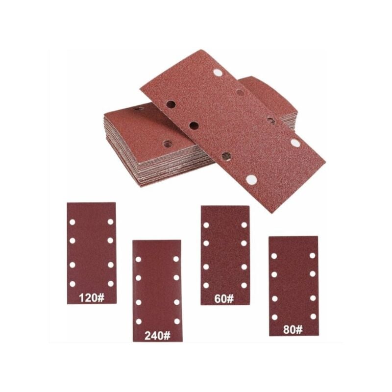 Papier de verre,papier abrasif autocollant, Abrasif ponceuse vibrante, 40 Pièces Feuilles Abrasives avec Crochet et Boucle Patins Abrasifs 8 Holes