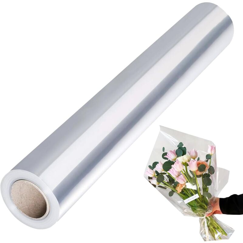Papier d'emballage Transparent,80 cm x 30 m Papier cadeau transparent Cellophane transparent,pour Fleurs, Artisanat, Emballage Cadeau