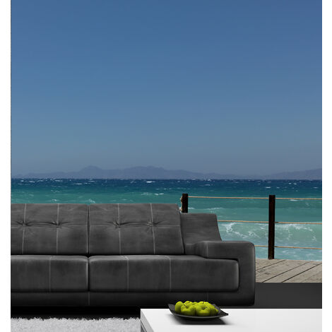Papier peint 250x270cm, Promenade sur la plage, Bord de mer, Vagues blanches - Photo panoramique