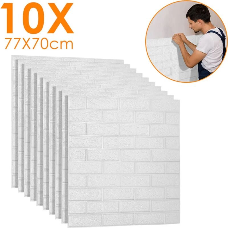 Papier peint 3D 10pcs revêtement mural auto-adhésif 77x70cm imitation pierre brique papier peint étanche
