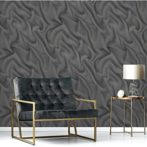 Papier peint 3D anthracite aspect tissu tendance | Tapisserie anthracite élégante pour chambre adulte | Papier peint chic intissé salon