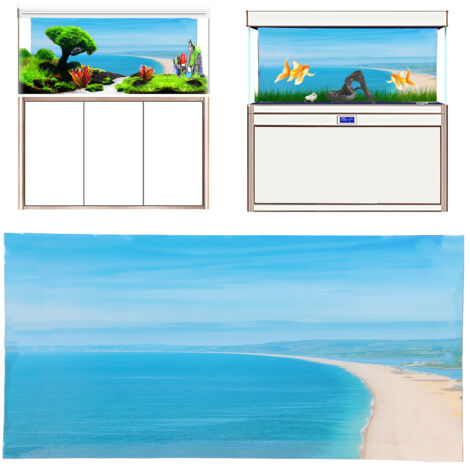 Papier Peint 3D Aquarium Plage Ensoleillée pour Décoration de Fond de Terrarium PVC 122x50CM - AUTRES