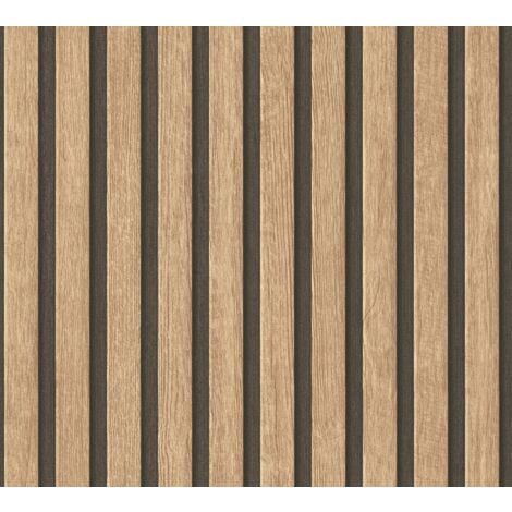 Papier peint 3D aspect bois Profhome 391091 papier peint intissé gaufré à chaud texturé à l'aspect de bois mat beige brun noir 5,33 m2