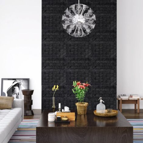 Vidaxl – Papier peint 3D autoadhésif noir – Effet brique réaliste – Dimensions 70 x 77 cm – Épaisseur 5 mm – Lot de 10 pièces