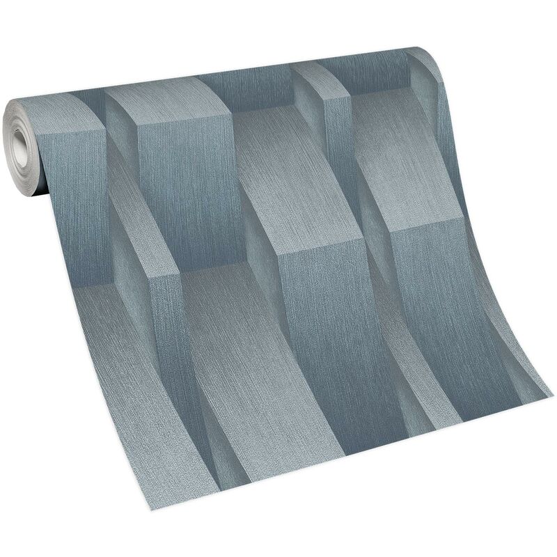 Papier peint 3D bleu & gris original | Tapisserie moderne bleu & grise salon & couloir | Papier peint trompe l'oeil effet d'optique