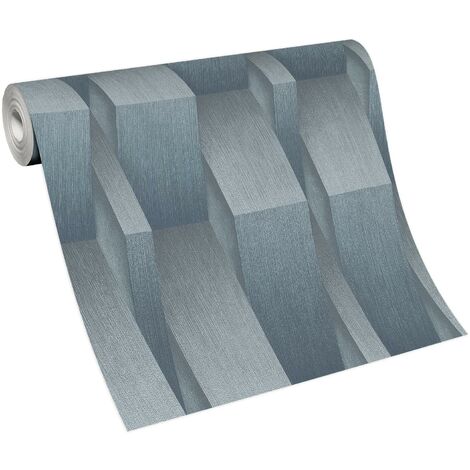Papier peint 3D bleu & gris original | Tapisserie moderne bleu & grise salon & couloir | Papier peint trompe l'oeil effet d'optique