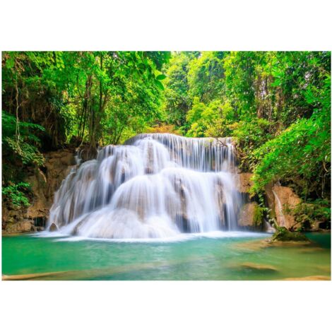 Papier peint 3D cascade dans la forêt, décoration murale imperméable pour salle de bain – 150 x 105 cm Wallarena