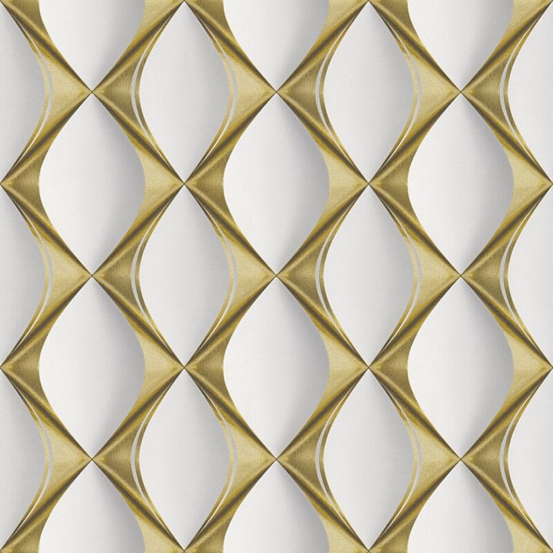Papier peint 3D Profhome 386911 papier peint intissé gaufré à chaud légèrement texturé avec des figures géométriques brillant crème or blanc 5,33 m2