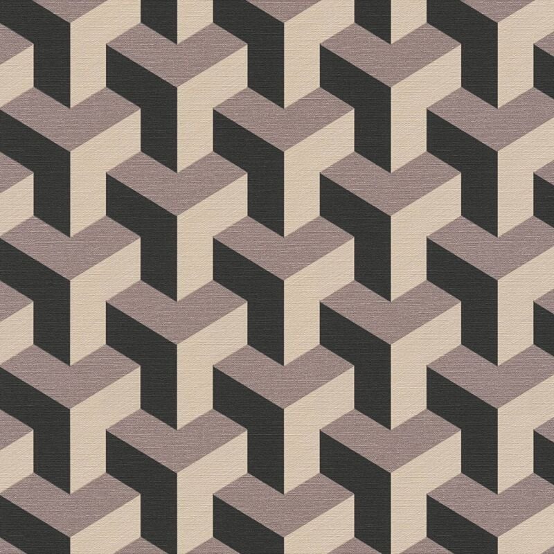 Papier peint 3D Profhome 781501 papier peint intissé gaufré à chaud texturé avec un dessin graphique subtilement chatoyant beige noir gris platine