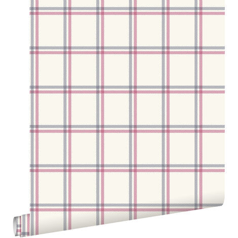 papier peint à carreaux bleu marine et rouge  - ESTAhome