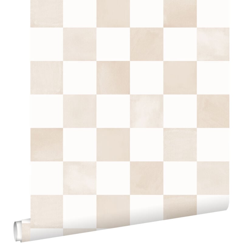 Papier peint à damier beige et blanc Estahome