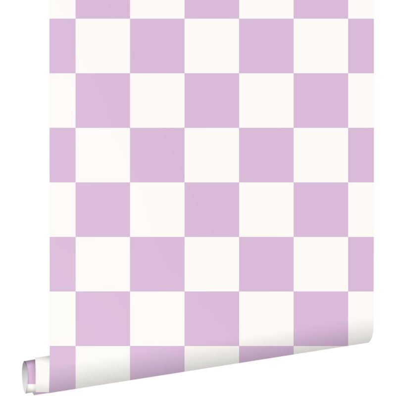 Papier peint à damier lilas violet et blanc Estahome
