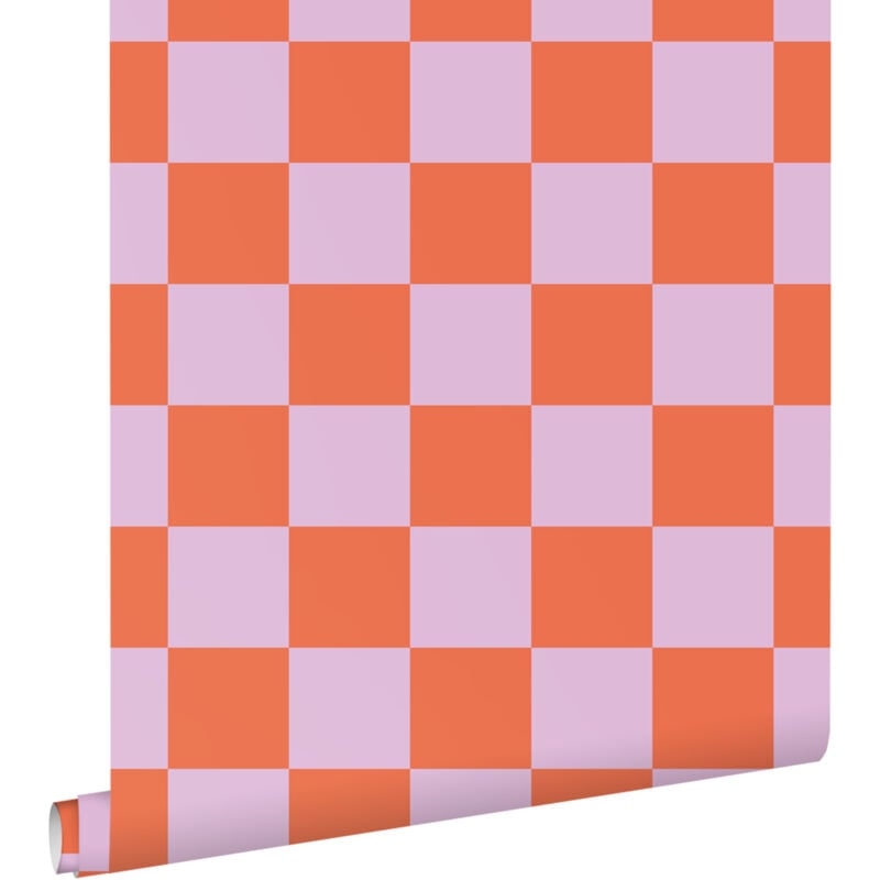 Papier peint à damier lilas violet et orange Estahome
