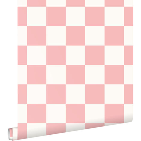 papier peint à damier rose et blanc  - ESTAhome